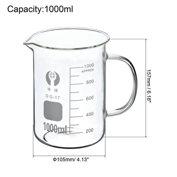 1000ml Glass Beaker with Handle， 3.3 Borosilicate Lab Measuring Cups - Clear