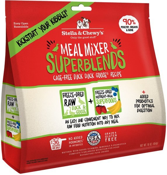 Stella and Chewy's SuperBlends Cage-Free Duck Duck Goose Recipe Meal Mixers Freeze-Dried Raw Dog Food Topper