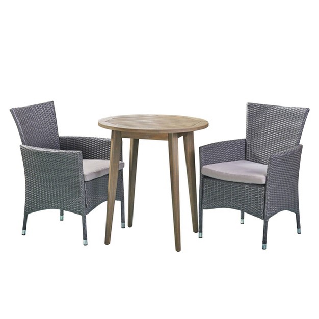 Bruna 3pc Wood amp Wicker Bistro Set Gray gray Christopher Knight Home