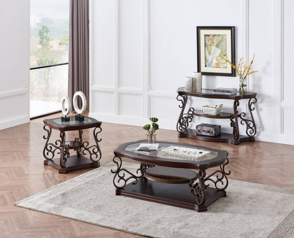 3 Tier Cocktail Table Glass Top   Mediterranean   Coffee Tables   by Abrihome  Houzz