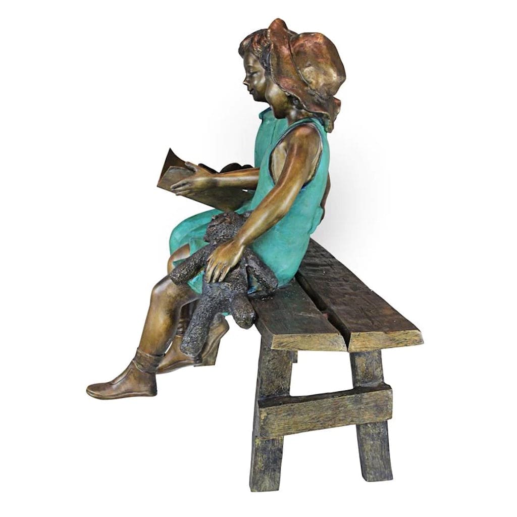 Read to Me, Boy and Girl on Bench Cast Bronze Garden Statue by Design Toscano