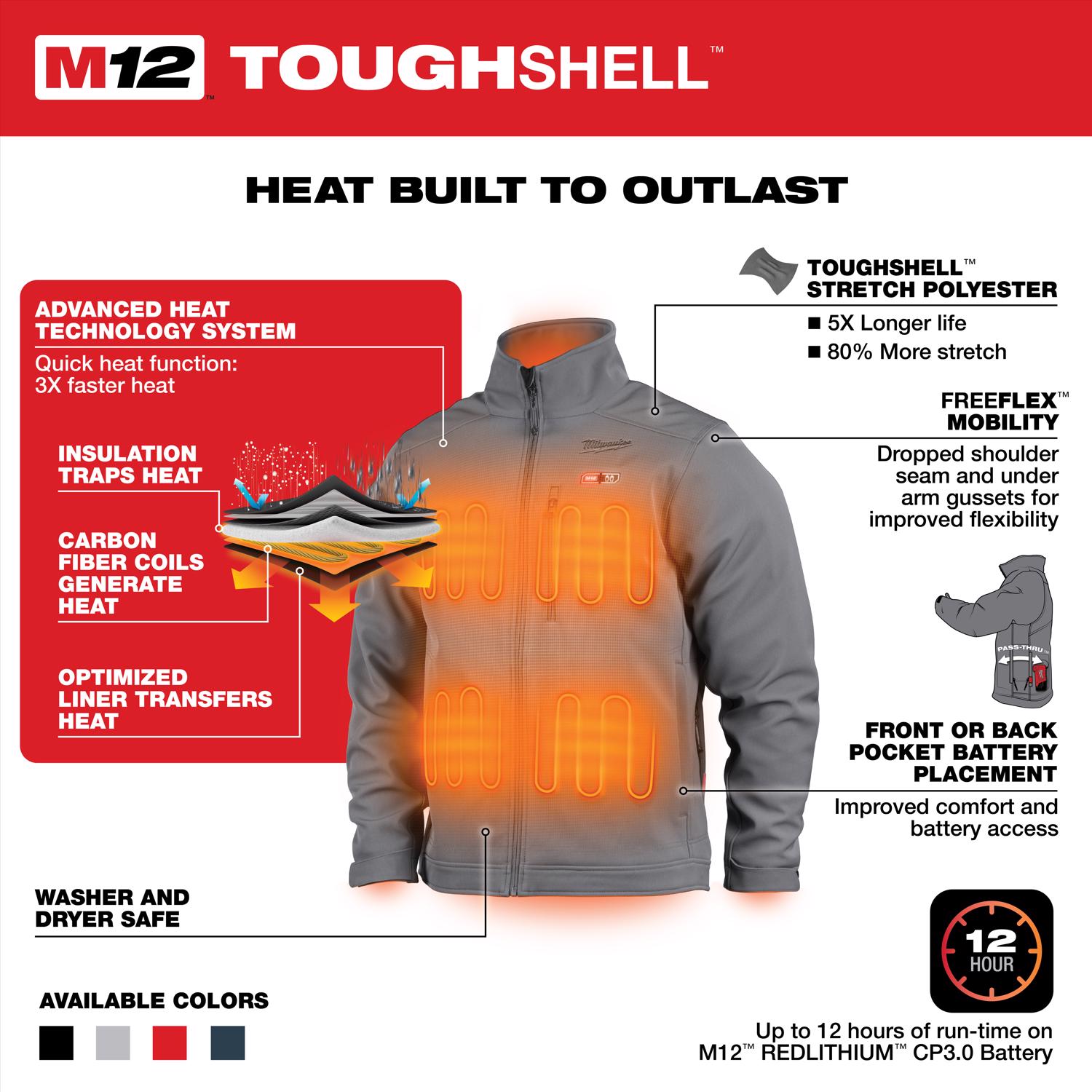 MW Tool M12 S Long Sleeve Men\u0027s Full-Zip Heated Jacket Kit Gray