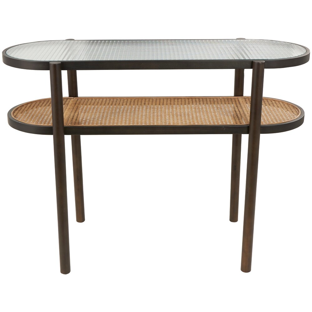 Brown Rattan Console Table with Pressed Tempered Glass Top  44\