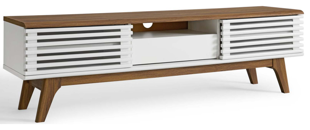 Modway Render 59 quotModern Style Particleboard Wood TV Stand in Charcoal   Midcentury   Entertainment Centers And Tv Stands   by Homesquare  Houzz