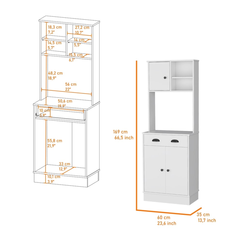 Microwave Storage Stand With 3 Doors And Drawer