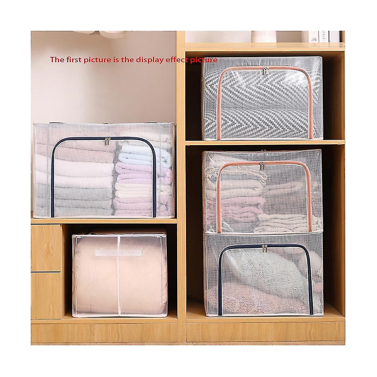 Cloth Clothes Steel Transparent Storage Box Bed Sheet Blanket Pillow Shoe Rack Container Foldable S