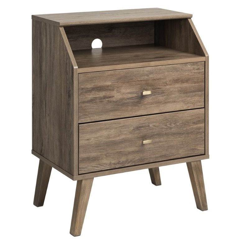 Home Square 2 Drawer Cubby Wood Nightstand Set in Drifted Gray (Set of 2)