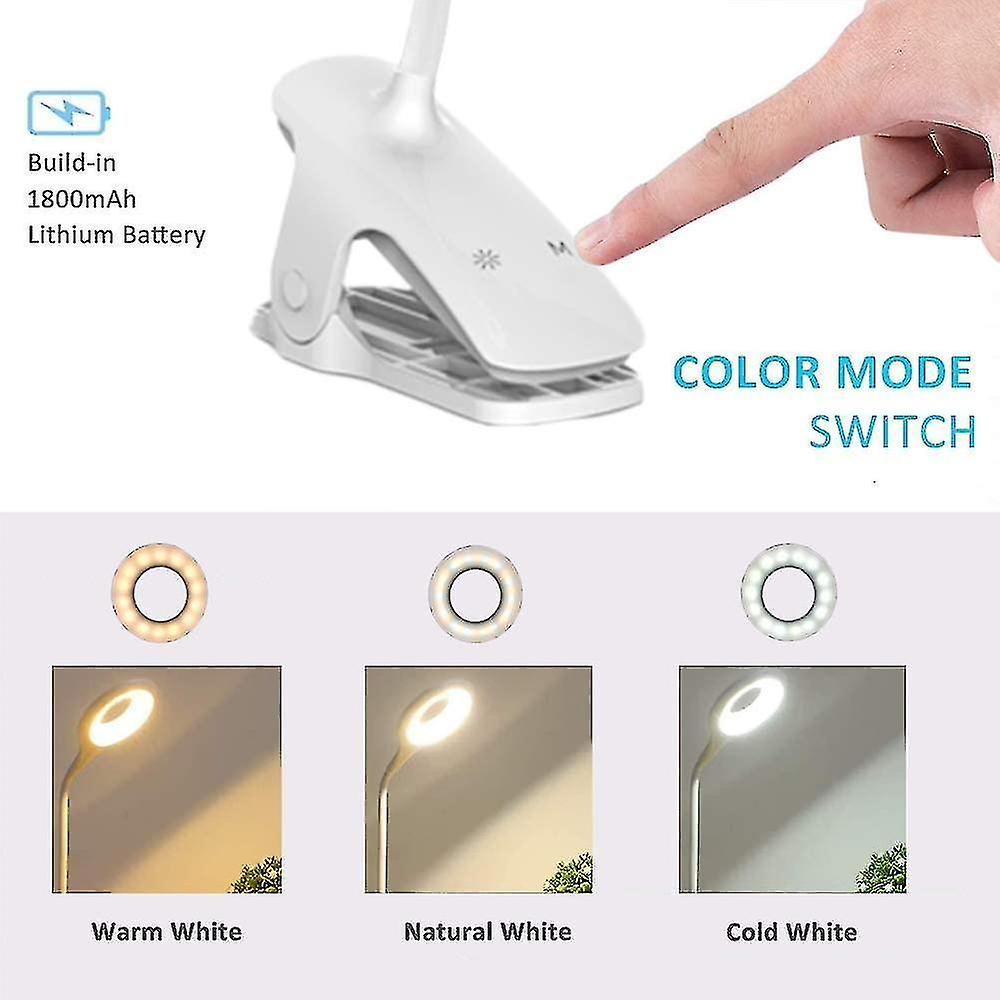 Rechargeable Cordless Led Desk Lamp， 3 Color And 3 Dimmable， Touch Bedside Light With Clip For Children， 28 Leds， Portable Clip-on Reading Lig