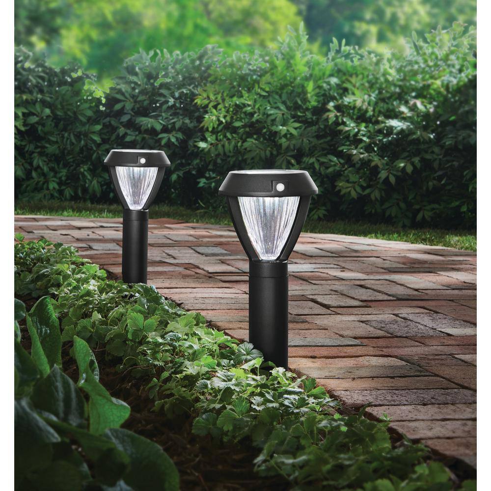 Hampton Bay Agean Solar Black 50 Lumens Motion Sensing LED Path Light (2-Pack) 50180