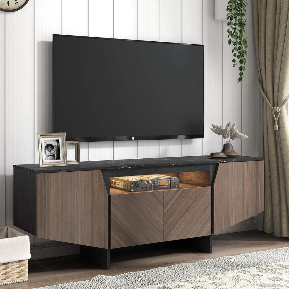 Media Console Cabinet with Led Lights for Living Room Bedroom 63 inch   M