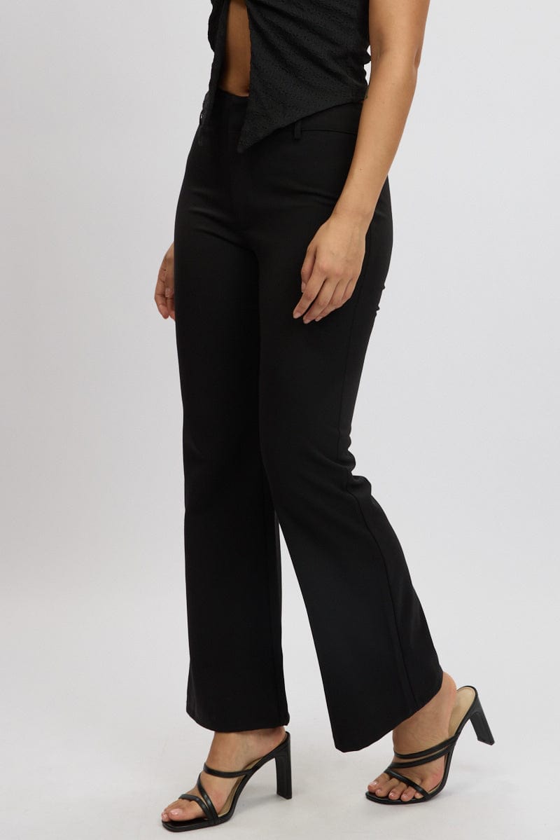 Black Flare Leg Pants Low Rise