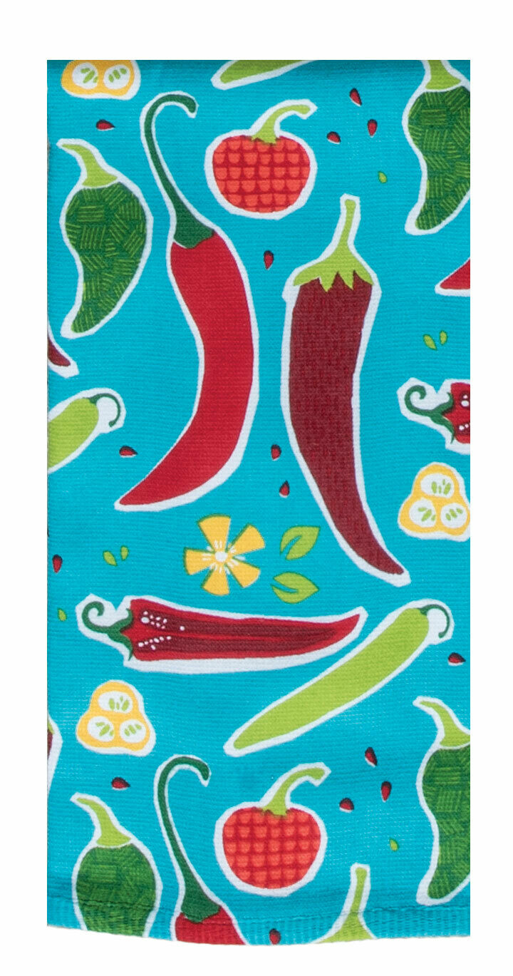 Set of 2 HOT STUFF Chili Peppers Terry Kitchen Towels by Kay Dee Designs