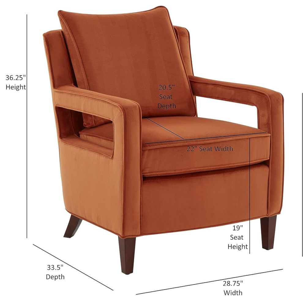 Modern Accent Chair  Cushioned Velvet Seat With Open Armrests  Burnt Orange   Modern   Armchairs And Accent Chairs   by Decor Love  Houzz