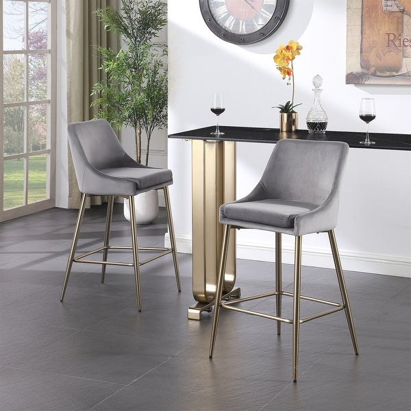 Set of 2 Velvet with Gold Metal Legs and Foot Rest Upholstered Counter Stool