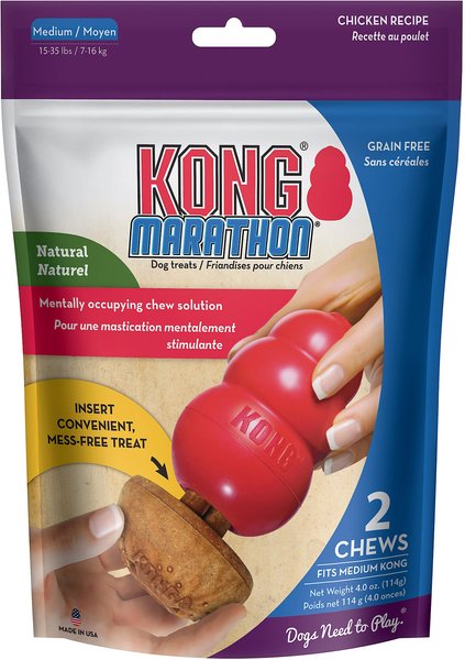 KONG Marathon Chicken Recipe Grain-Free Dog Medium Chew Treats， 2 count