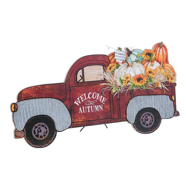 Gil 31 5 in L Painted Wood Truck With Fall Filled Bed