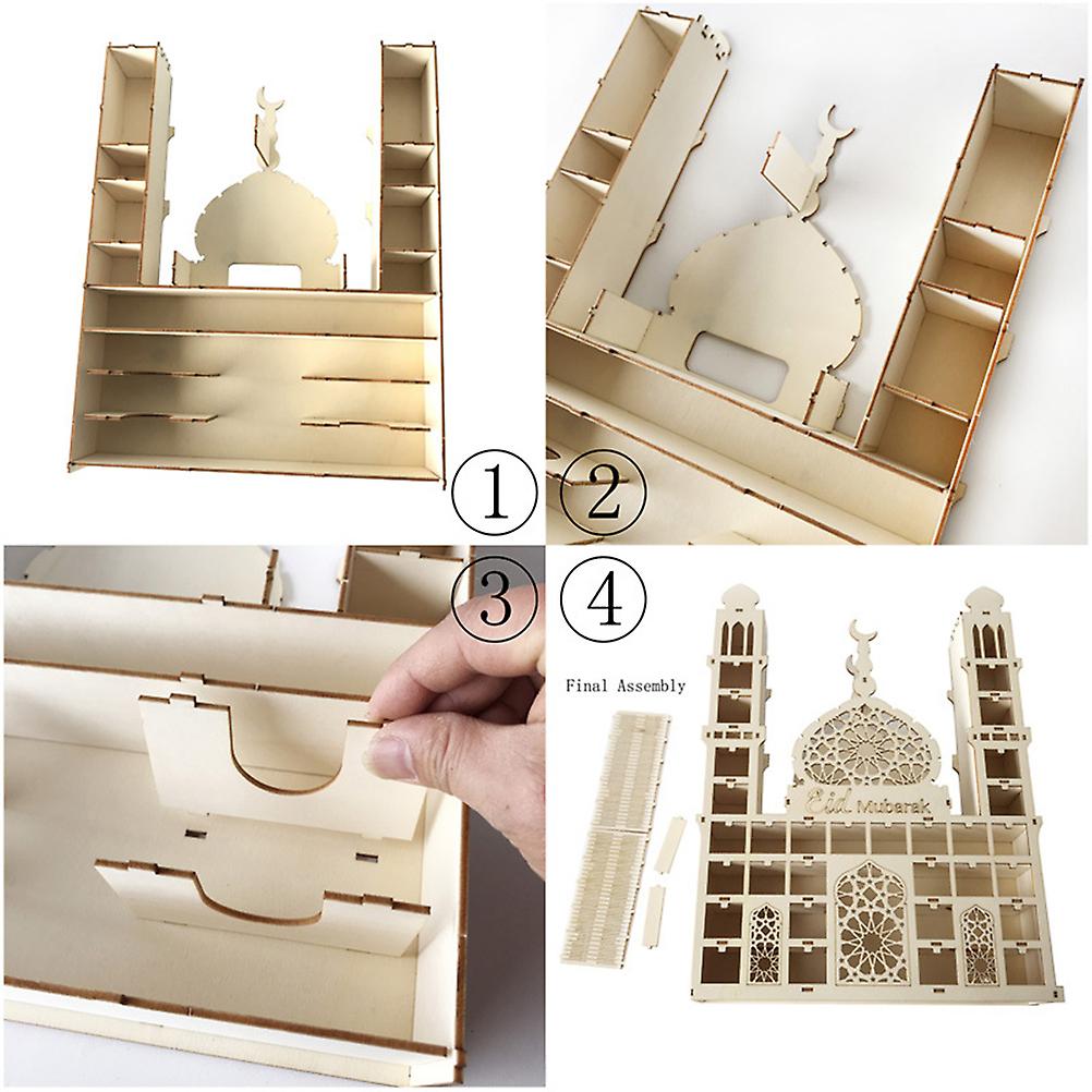 Ramadan Advent Calendar Wooden Ornament Eid Mubarak Countdown Calendar Decoration with LED Lights