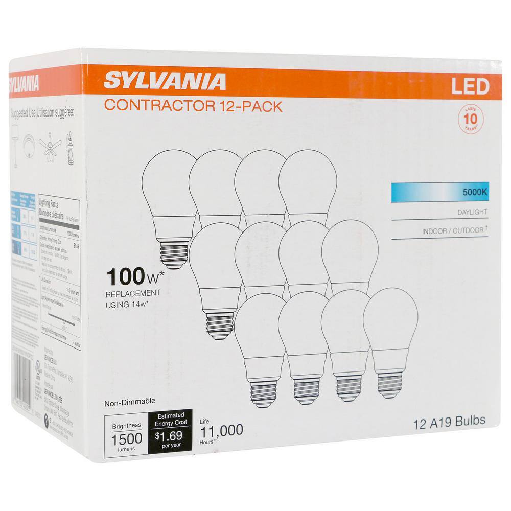 Sylvania 100-Watt Equivalent A19 Non-Dimmable LED Light Bulb Daylight (12-Pack) 40205