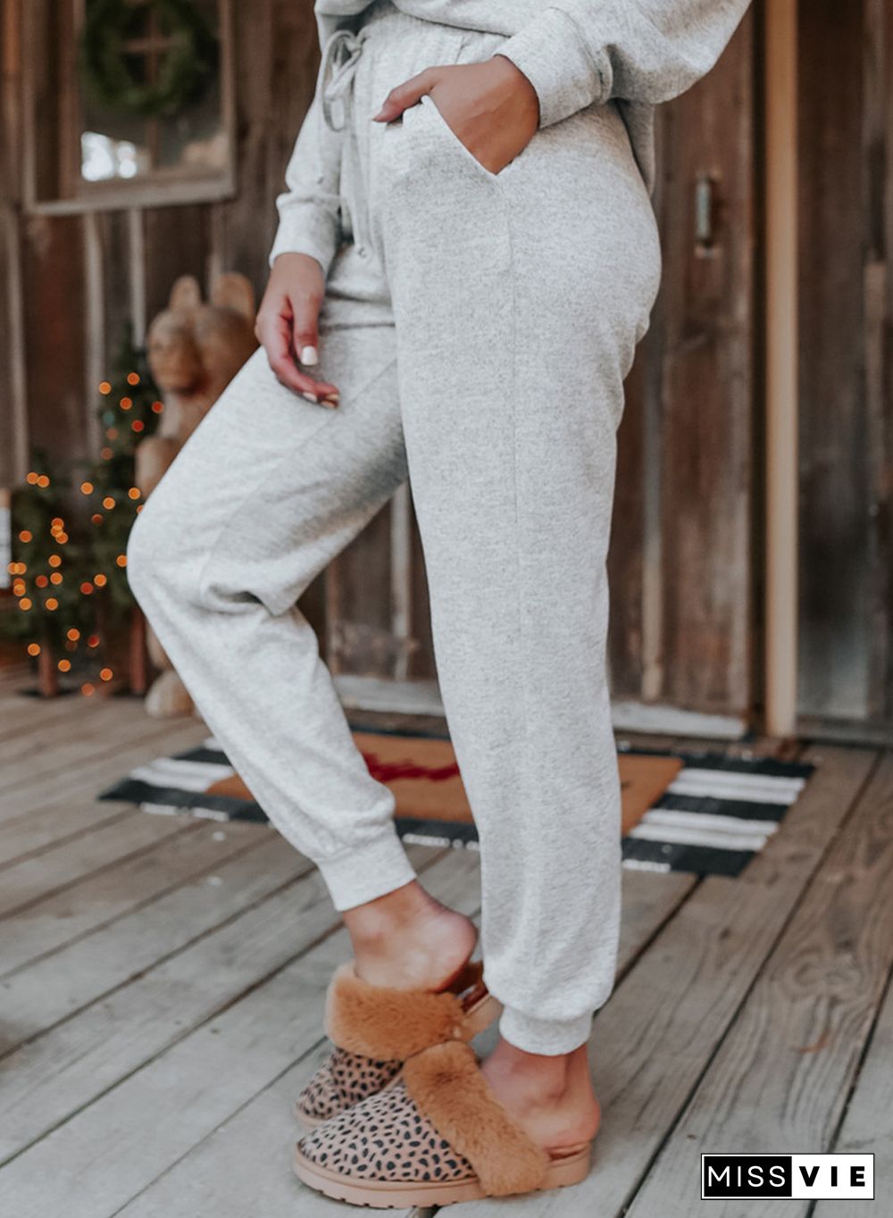 Gray Long Sleeve Pullover and Jogger Pants Lounge Set