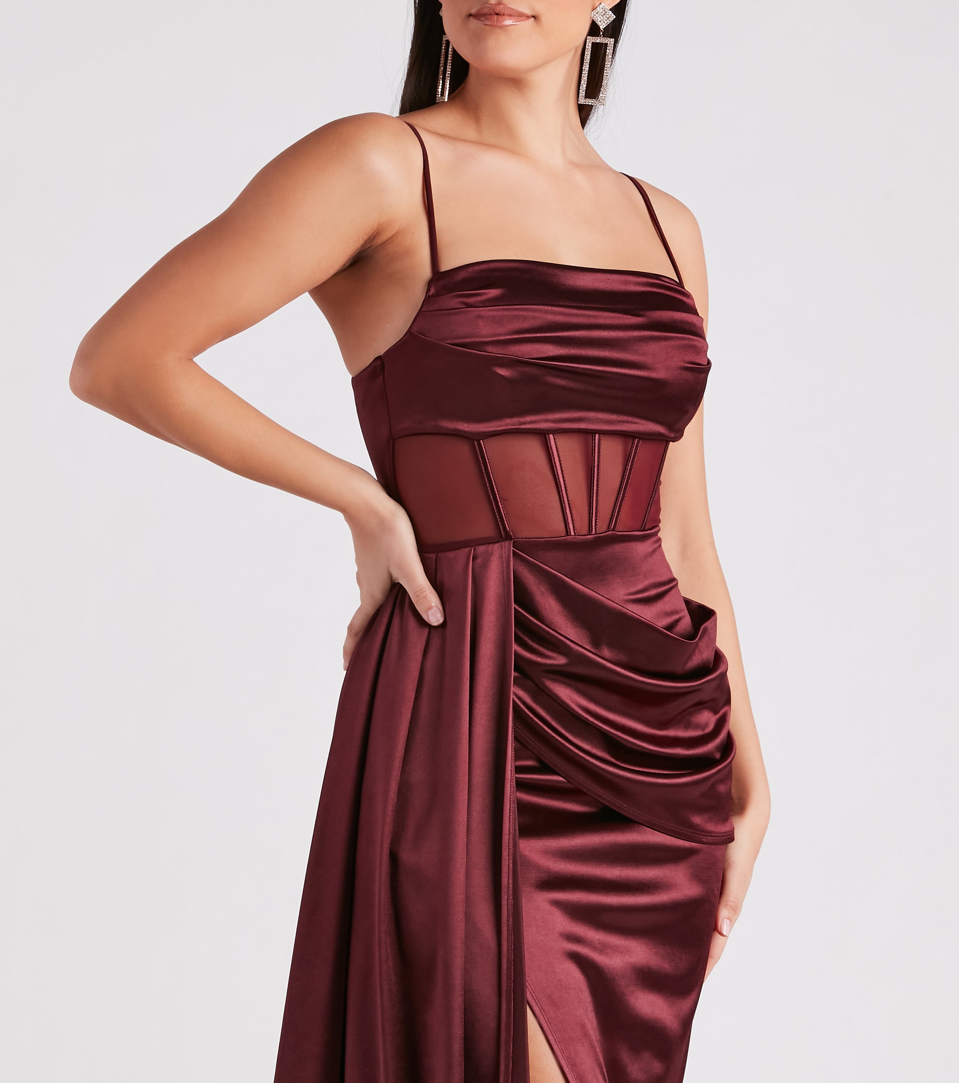 Nova Formal Satin Corset Side Sash Dress