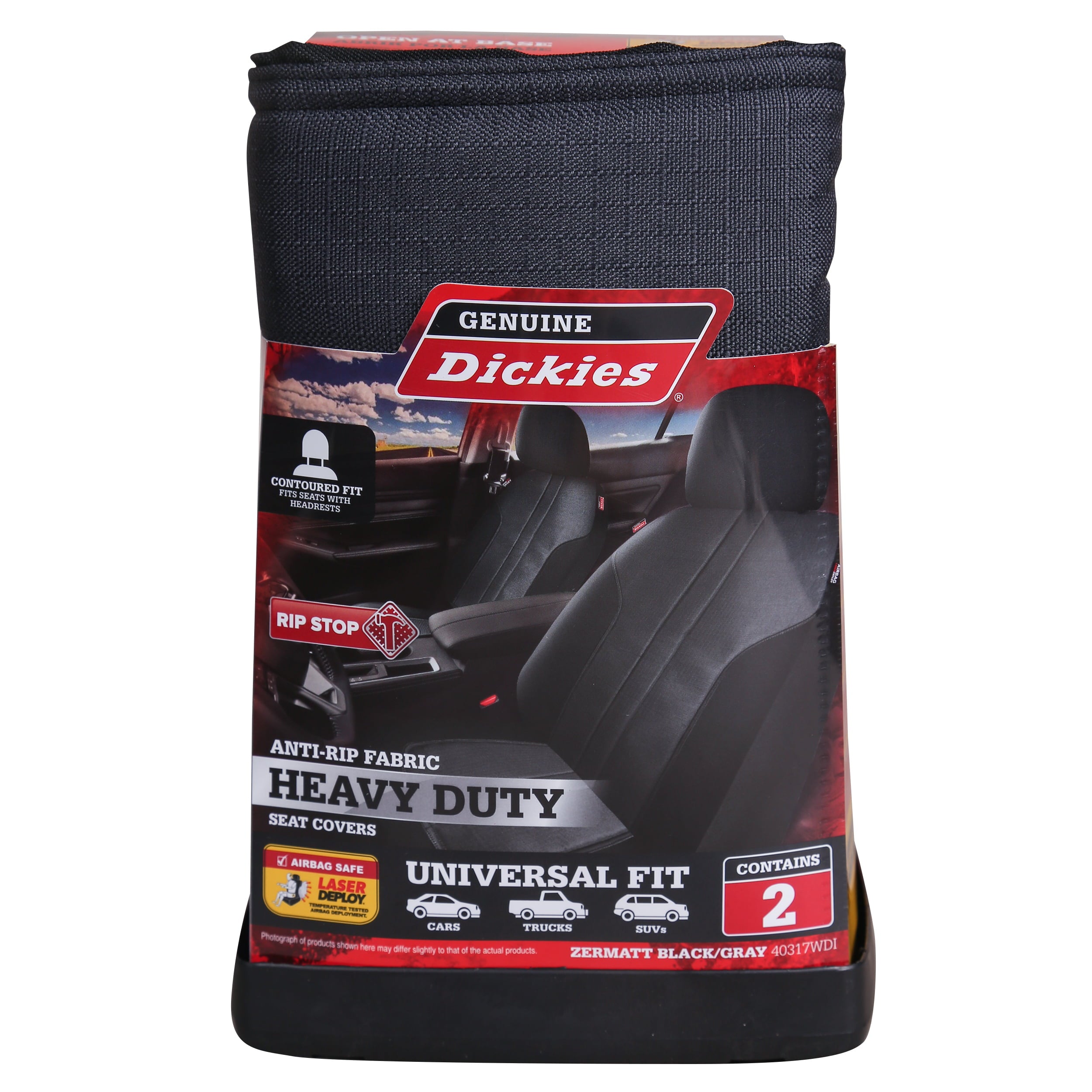 Genuine Dickies 2 Piece Zermatt Car Seat Covers Black Gray， 40317WDI