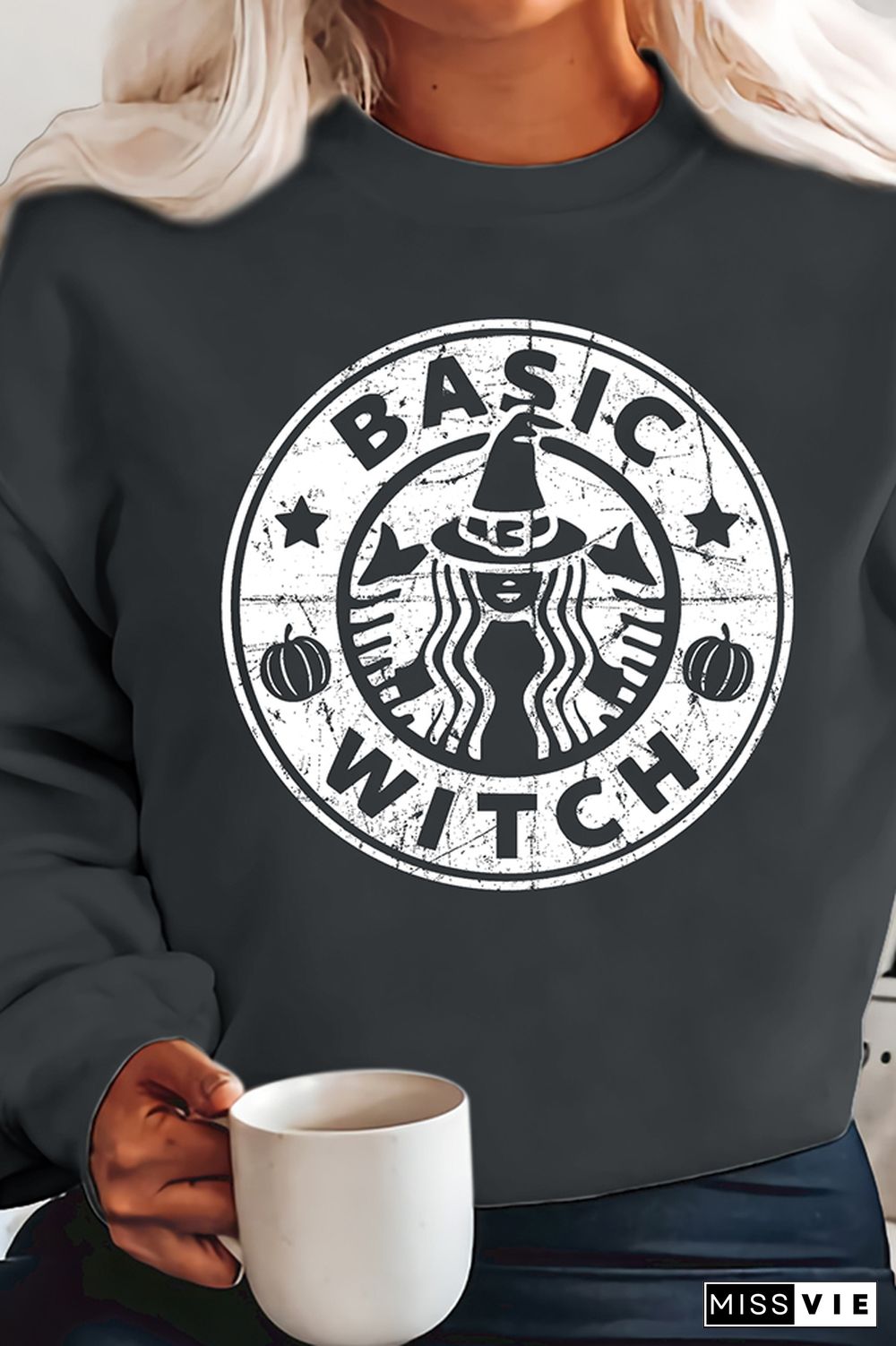 Basic Witch Print O-neck Long Sleeve Sweatshirts Women Wholesale