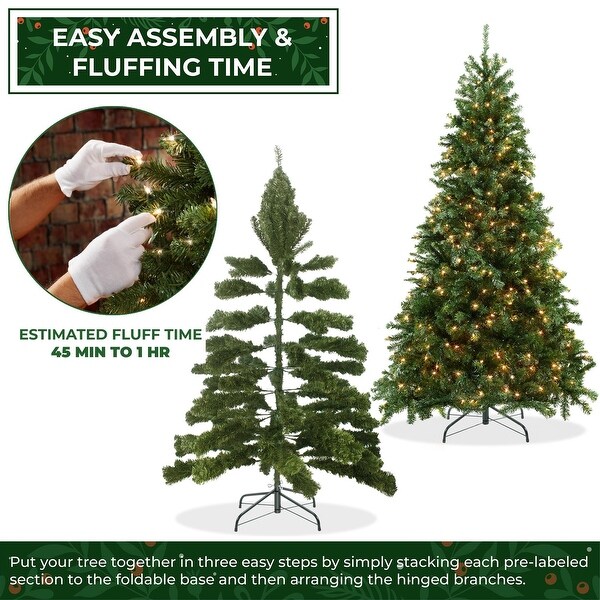 6.5FT Realistic PreLit Green Spruce Artificial Holiday Christmas Tree with Sturdy Metal Stand