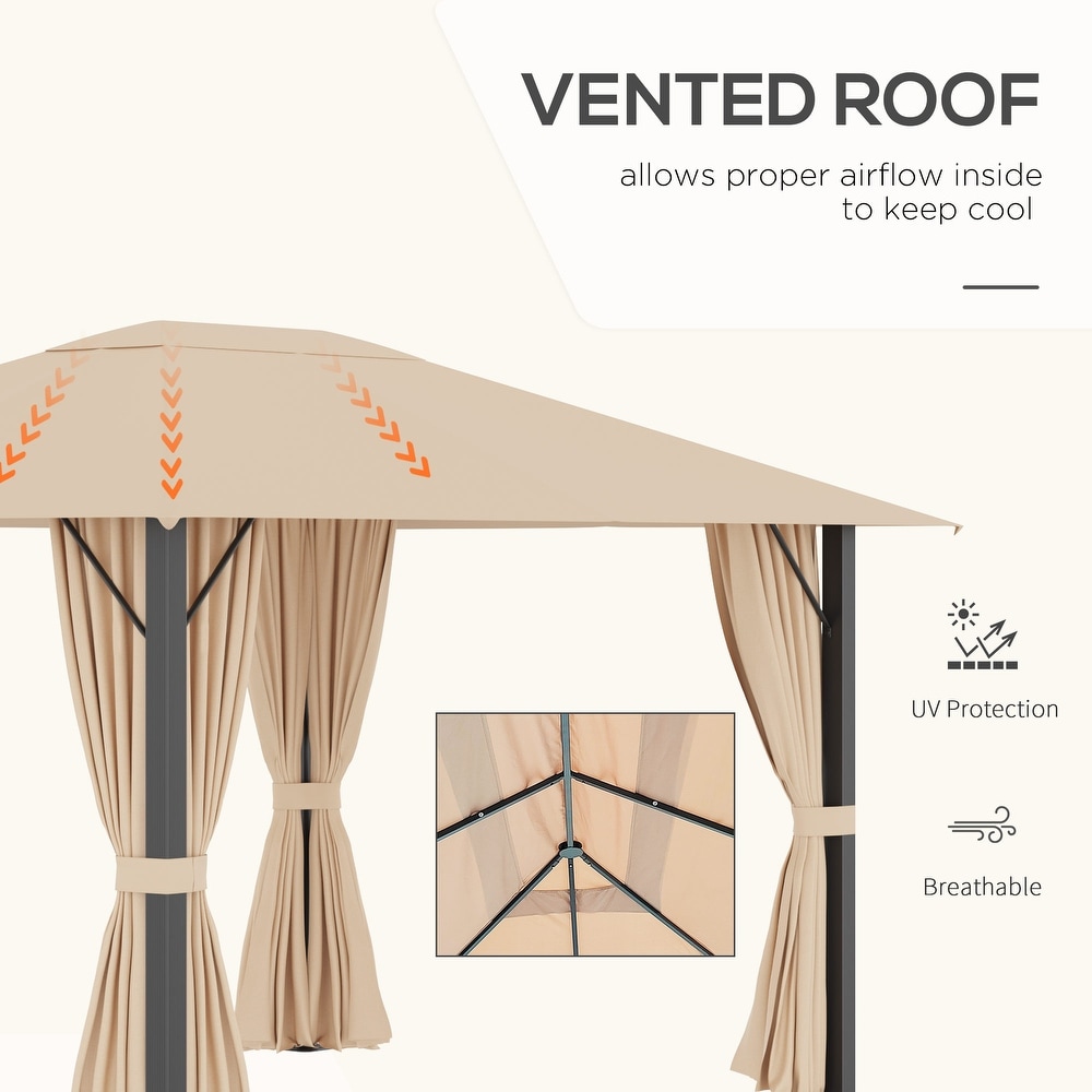 Outsunny 13' x 10' Patio Gazebo Outdoor Canopy Shelter with Sidewalls  Vented Roof  Aluminum Frame for Garden  Lawn  Backyard