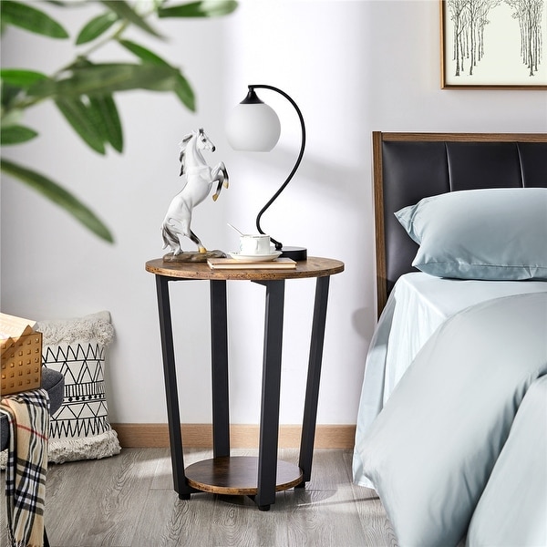 Yaheetech Metal Side Table Round End Table with Storage Rack