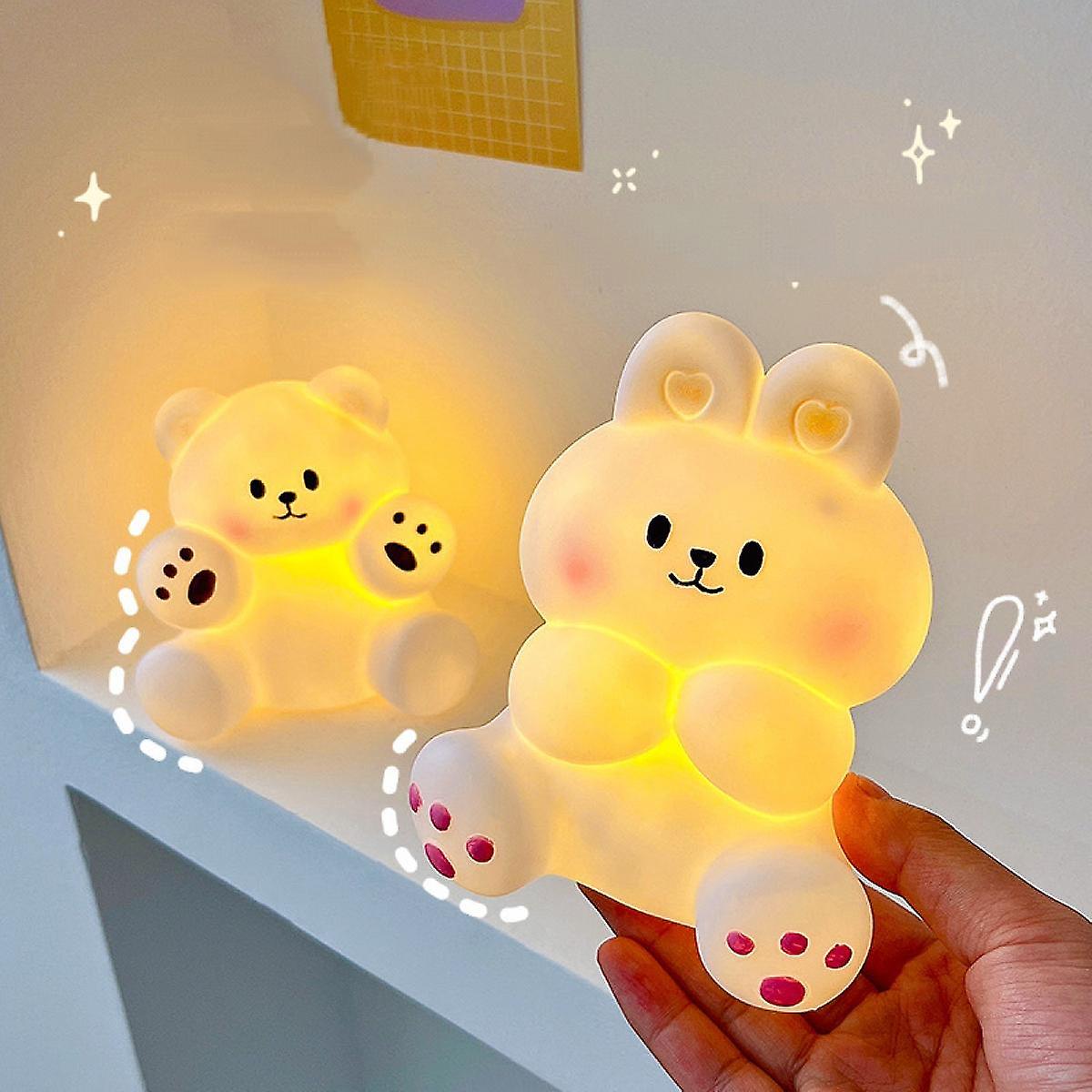 2pcs Led Night Light Lamp With Cartoon Animal Bear And Rabbit Shape For Kids Bedside Bedroom Living Room Decorative Lighting