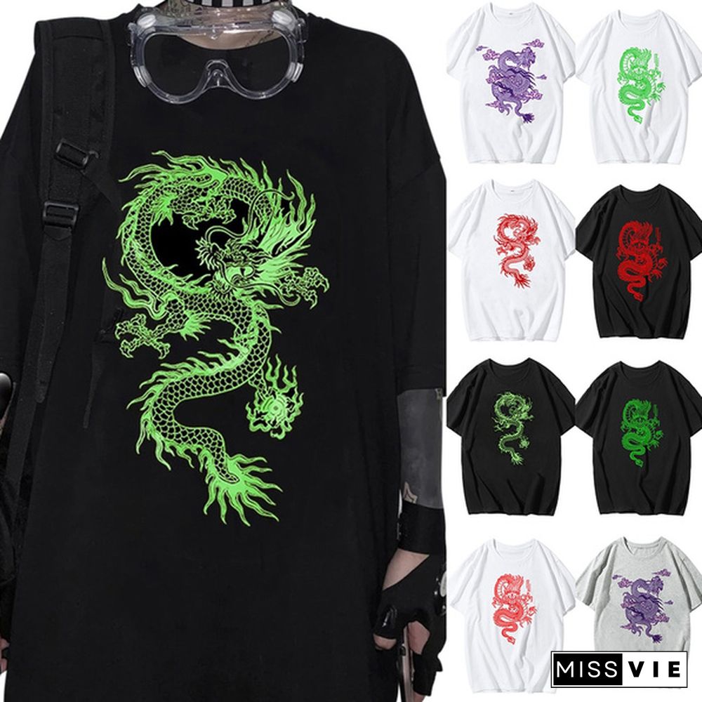 Unisex Men Women Dragon Print T-Shirt Plus Size Short Sleeve Casual Shirt Streetwear Hip Hop Tops Harajuku Ladies Summer Tee