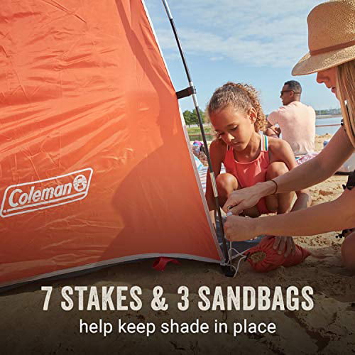 Coleman Skyshade Large Compact Beach Shade， Tiger Lily Orange， Sun Shade and Shelter， UV Protectant (UPF 50+) Shade Tent