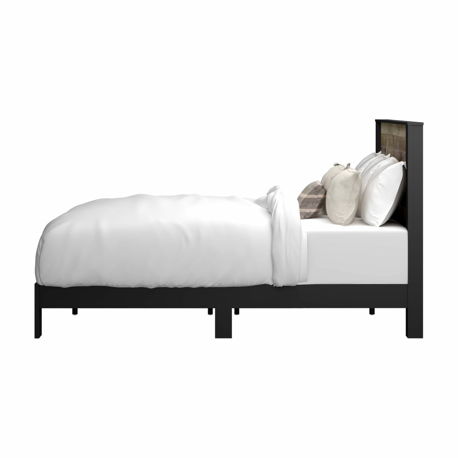 Bezza Panel Queen Platform Bed, Knotty Oak and Black Matte