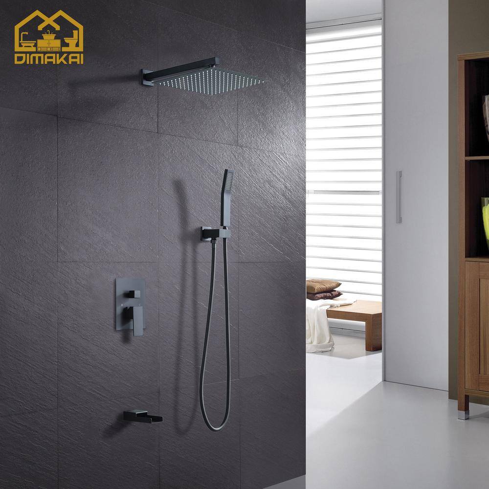 Hlihome Single-Handle 3-Spray 10 in. Shower Head Tub and Shower Faucet Handheld Shower Combo in Matte Black (Valve Included) DKSL-16-MB