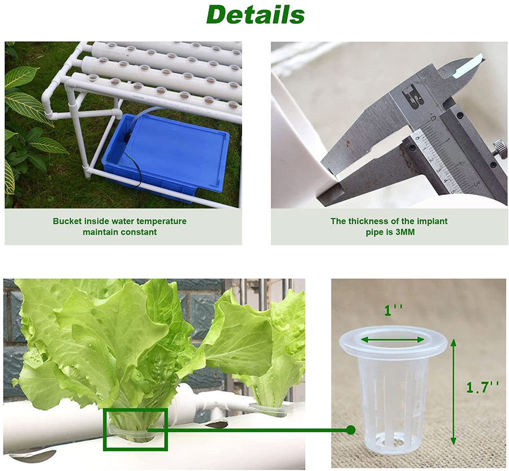 TECHTONGDA Hydroponic 54 Holes Site Grow Kit Double Side 6 Pipe Vegetable Planter Garden Indoor Plant Grow System