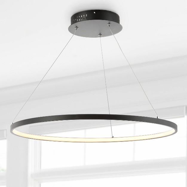 Round Metal Brice Chandelier includes Energy Efficient Light Bulb Black Jonathan Y