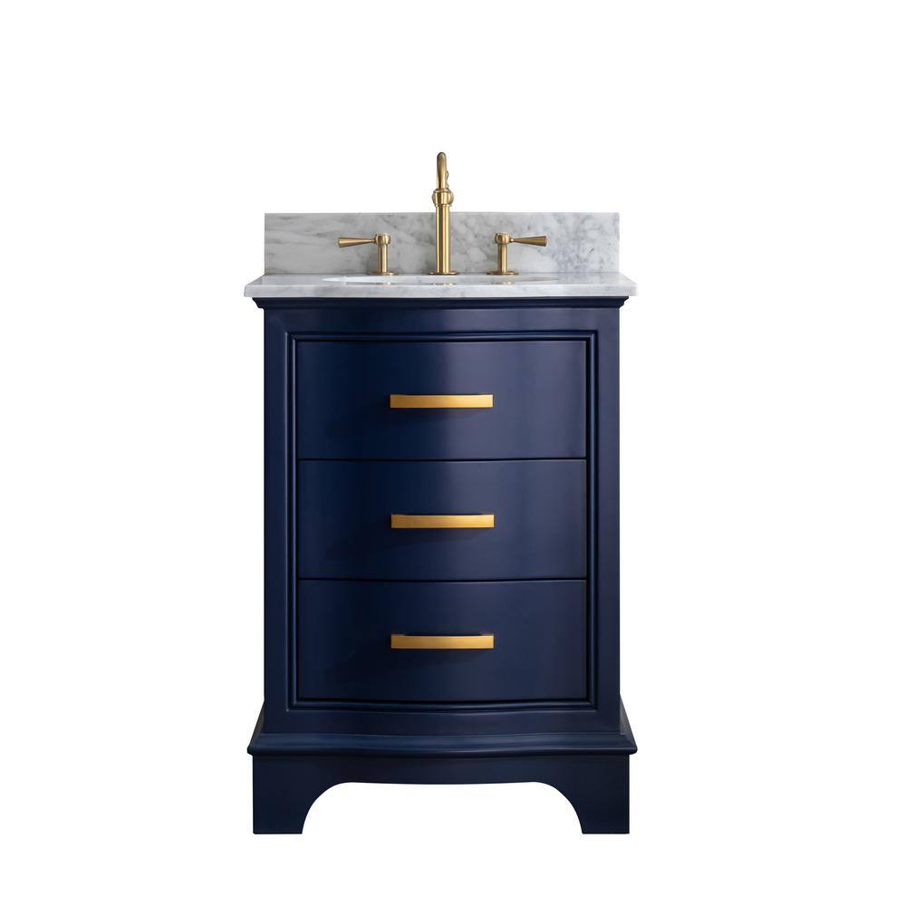 SUDIO Monroe 24 in. W x 22 in. D Bath Vanity in Navy Blue with Natural Marble Vanity Top in Carrara White with White Basin Monroe-24NB