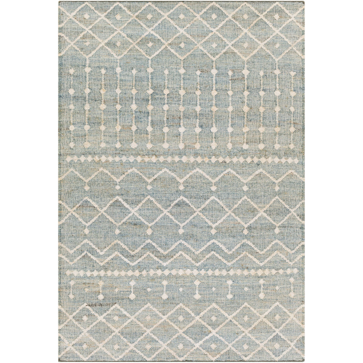 Cadence Hand Woven Rug in Sage, Cream, Camel, Ice Blue, Tan