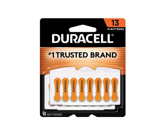 Duracell Size 13 Orange Hearing Aid Batteries， 16 Pack