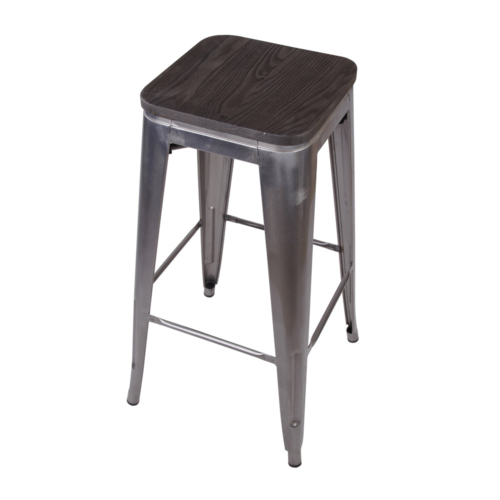 GIA Design Group 30 Inch Bar Height Backless Metal Stool with Dark Wood Seat， Gunmetal