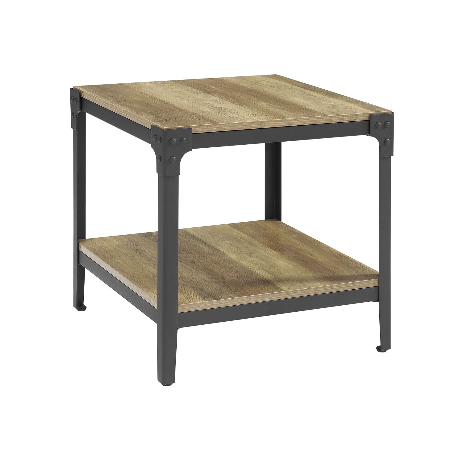 Offex Angle Iron Rustic Wood End Table， Set of 2 - Rustic Oak