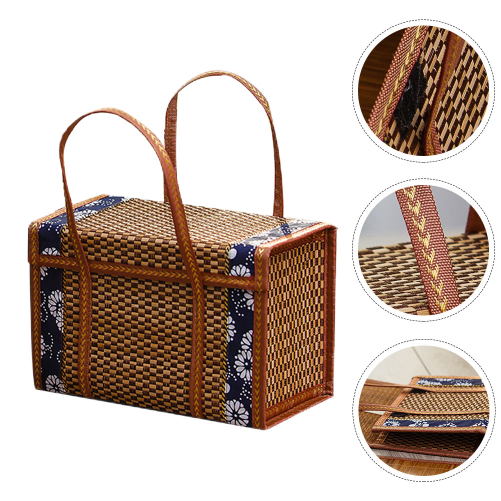 Homemaxs Basket Picnic Wovenwickerstorage Baskets Folding Fruit Market Rattan Basket Foldable Empty Camping Bag Handles Shopping