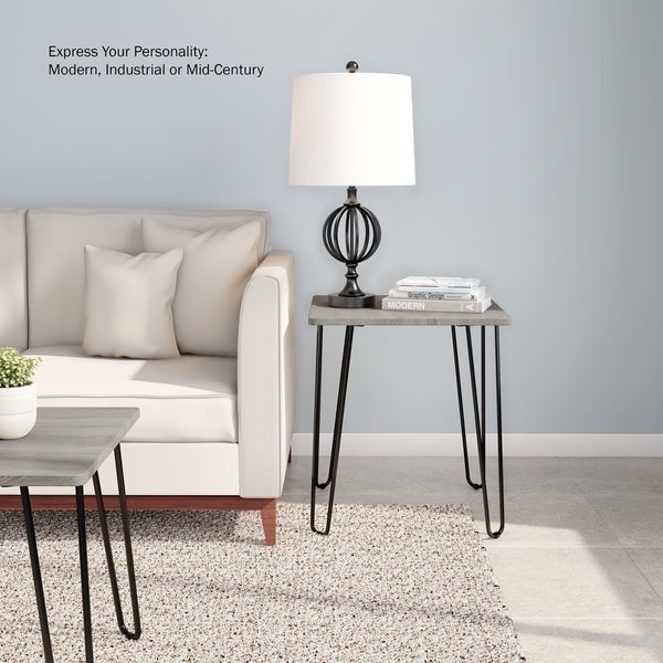 End Table with Hairpin Legs- Modern Industrial Style Decor， Woodgrain-Look and Steel Accent Furniture by Lavish Home