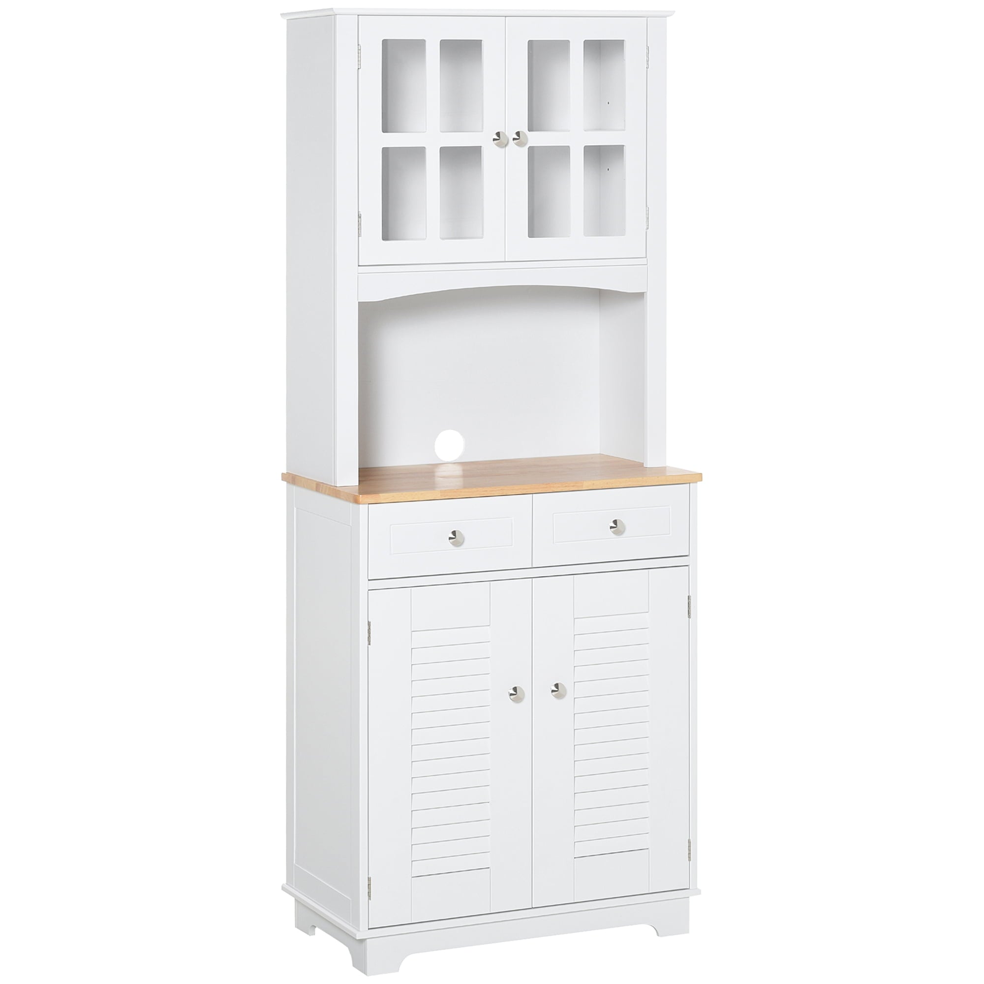 HOMCOM Coastal Kitchen Buffet and Hutch Wooden Cabinet for Dining Room， White