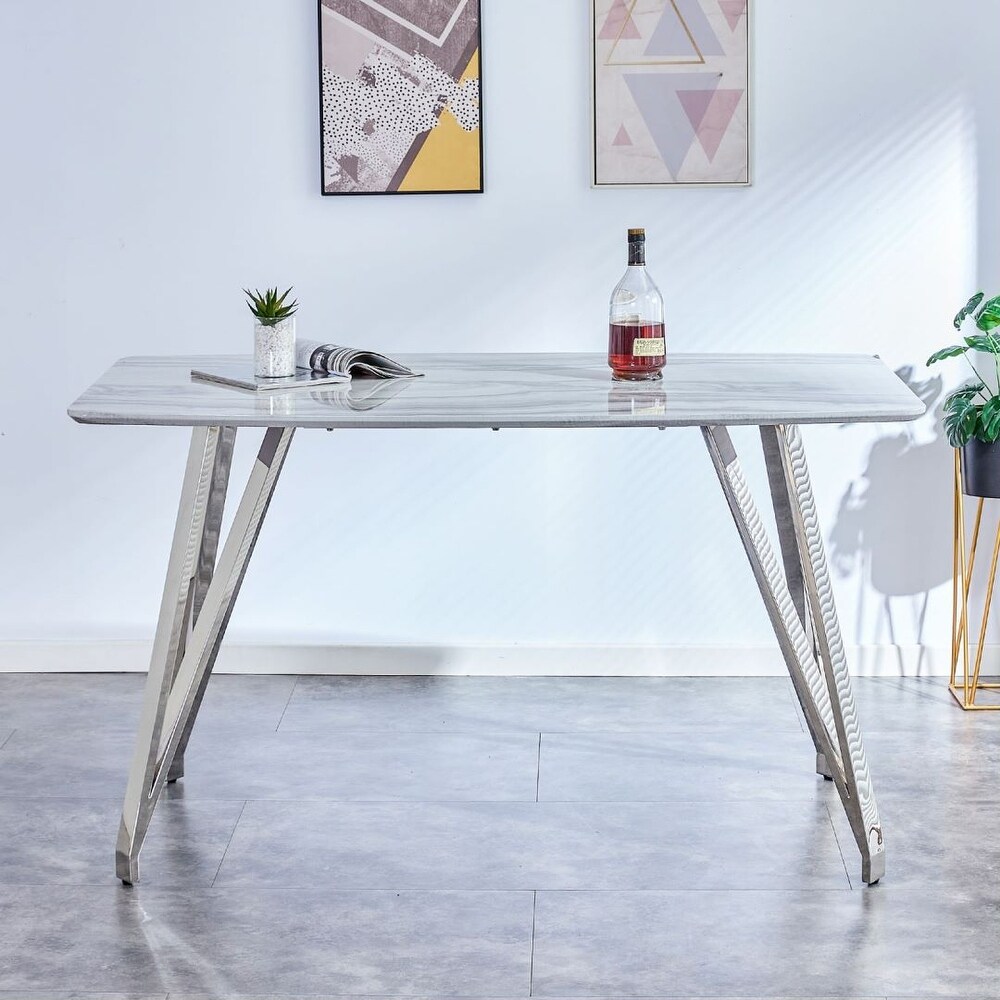 Modern Marble Pattern MDF Dining Table Ins Stylish Silver Metal Legs