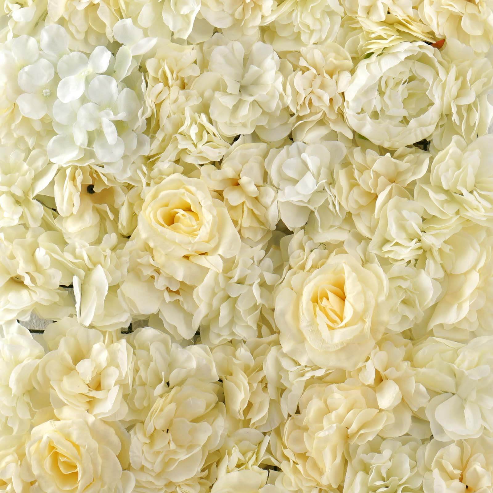 White/Champagne UV Protected Assorted Flower Wall Mat Backdrop 4 Artificial Panels 13 Sq ft.