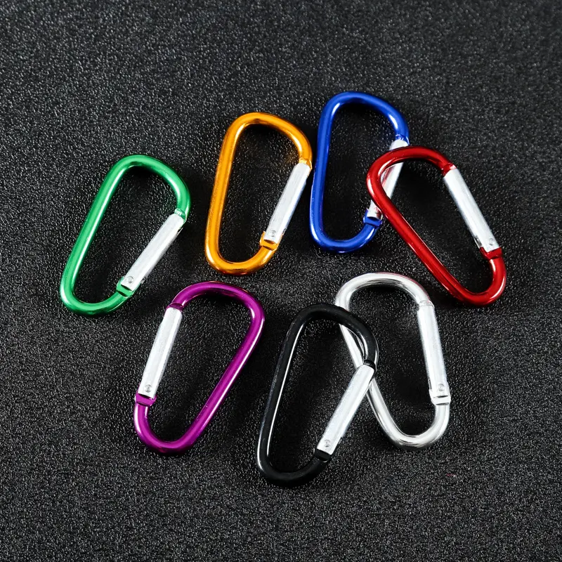 Wholesale 5  flat D Ring accept engraved laser printing silk custom logo aluminum metal steel keychain hook karabiner carabiner