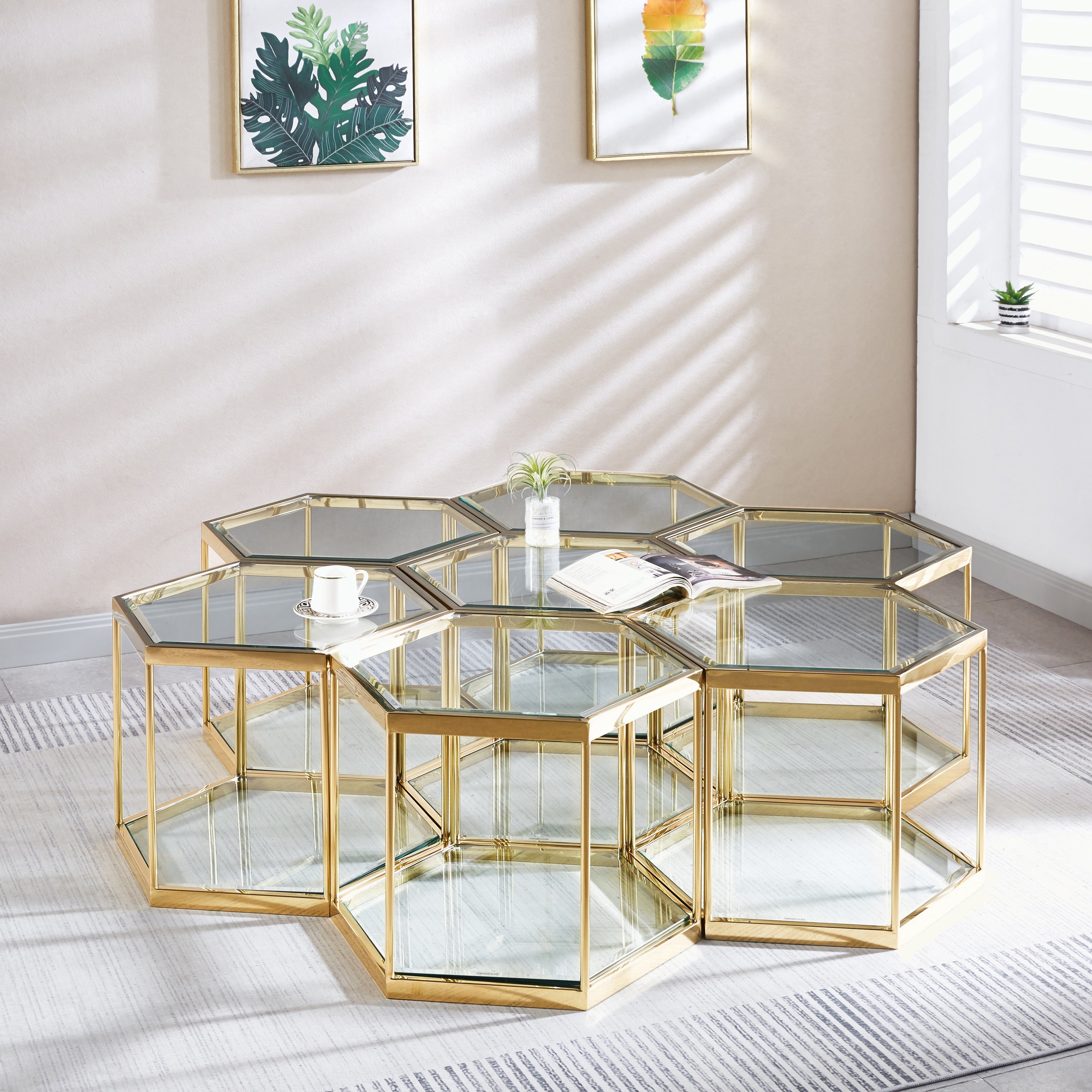 Glass Coffee Table with Stainless Steel Frame