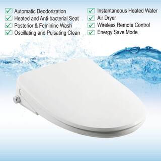 WOODBRIDGE Mammoth Electric Bidet Seats for Elongated Toilet with Remote Control in White BID02