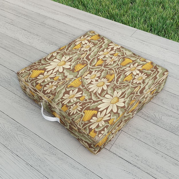 Sewzinski Retro Flowers On Brown Outdoor Floor Cushion Deny Designs